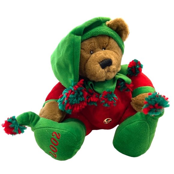 Dan Dee Stuffed Animal Plush Christmas Santa Red Green Elf Helper Brown Bear - Picture 1 of 12